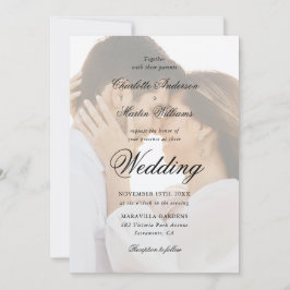 Convite Elegant Black and White Script 2 Photo Wedding