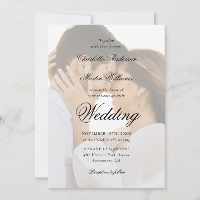 Convite Elegant Black and White Script 2 Photo Wedding (Frente)