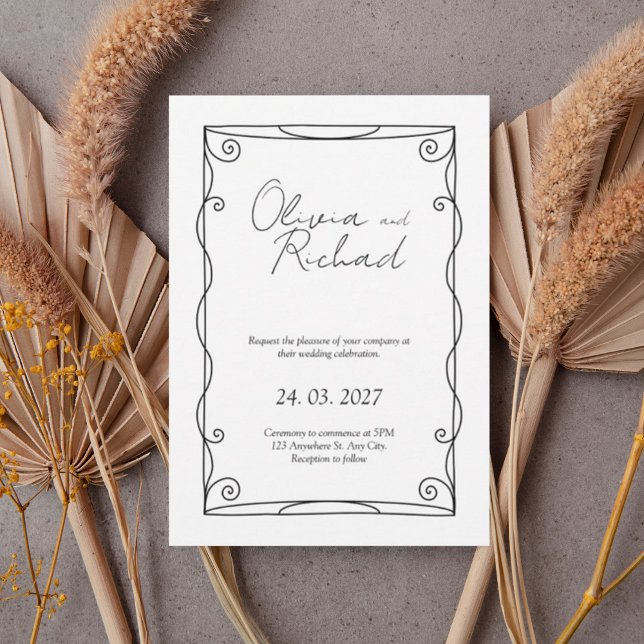 Convite Elegant Black and White Script Wedding Invitation  (Criador carregado)