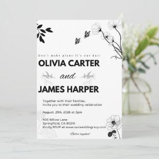 Convite Elegant Black and White Wedding Invitation