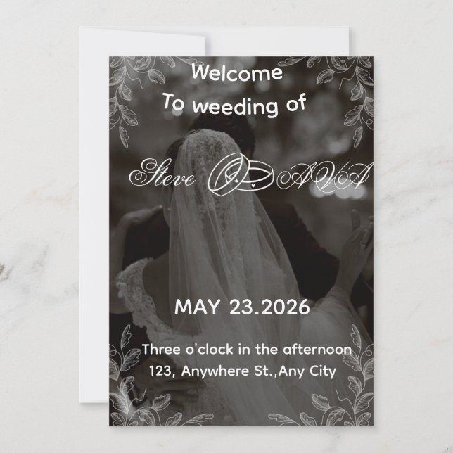 Convite Elegant Black and White Wedding Invitation | Class (Frente)