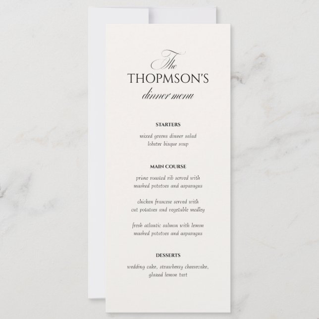 Convite Elegant Black and White Wedding Menu Card (Frente)