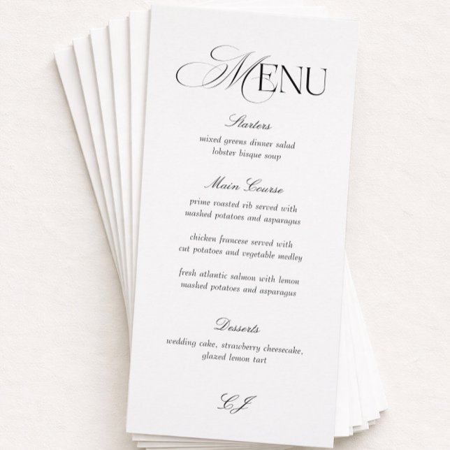 Convite Elegant Black and White Wedding Menu Card (Criador carregado)