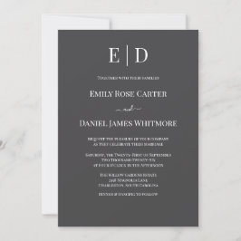 Convite Elegant Black and White Wedding  Modern Monogram