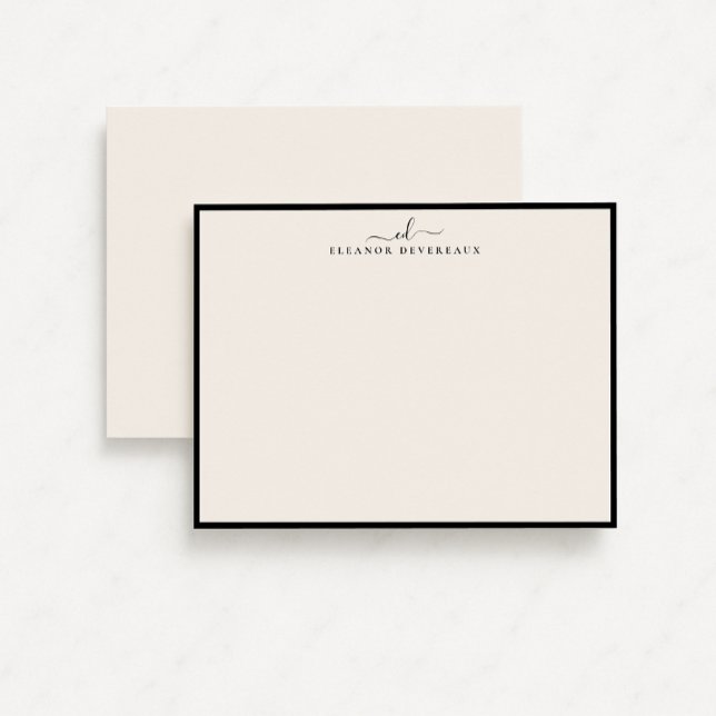 Convite Elegant Black Border Monogram Note Card (Criador carregado)