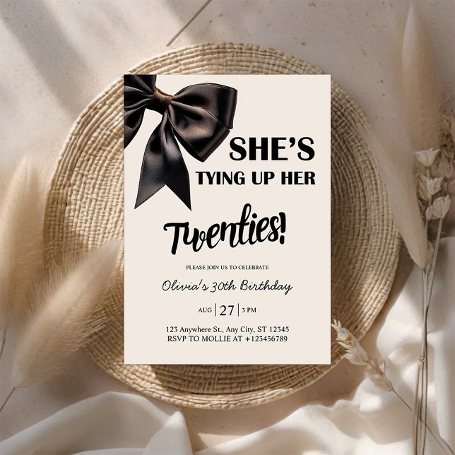 Convite Elegant Black Bow 30th Birthday Invitation (Criador carregado)