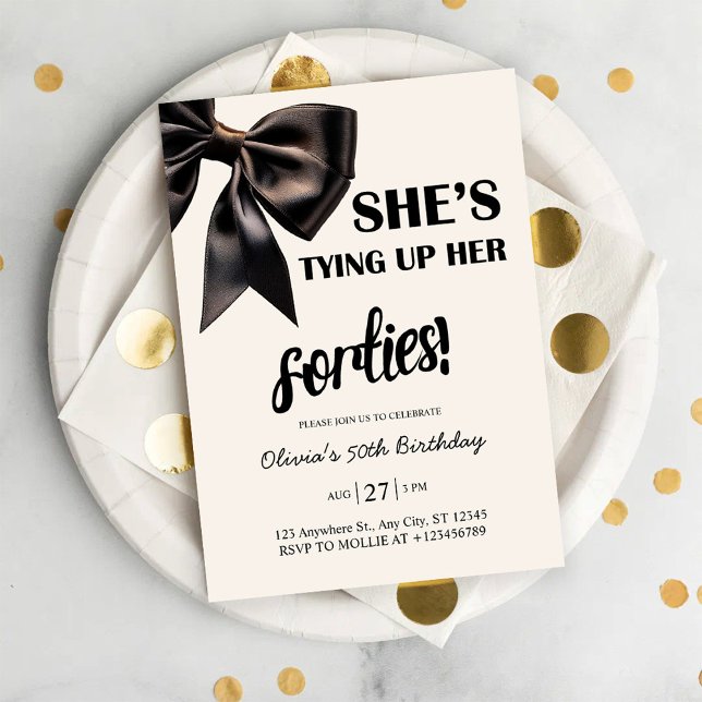 Convite Elegant Black Bow 50th Birthday Invitation (Criador carregado)