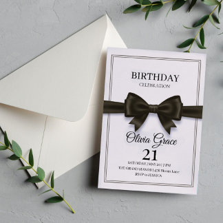 Convite Elegant Black Bow Birthday Invitation