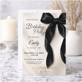 Convite Elegant Black Bow Birthday Invitation