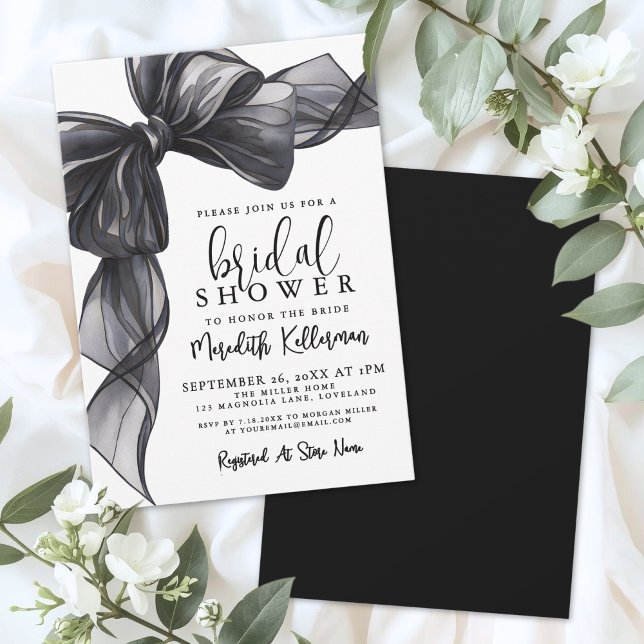 Convite Elegant Black Bow Bridal Shower (Elegant Black Bow Bridal Shower Invitation)
