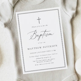 Convite Elegant Black Calligraphy Baptism Invitation