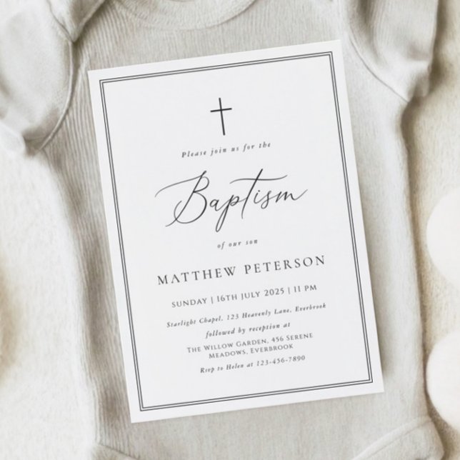 Convite Elegant Black Calligraphy Baptism Invitation (Criador carregado)