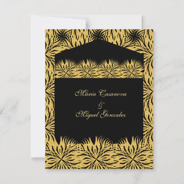 Convite elegant black card gold star flower (Frente)