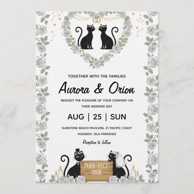 Convite Elegant black cat wedding invitation (Frente)