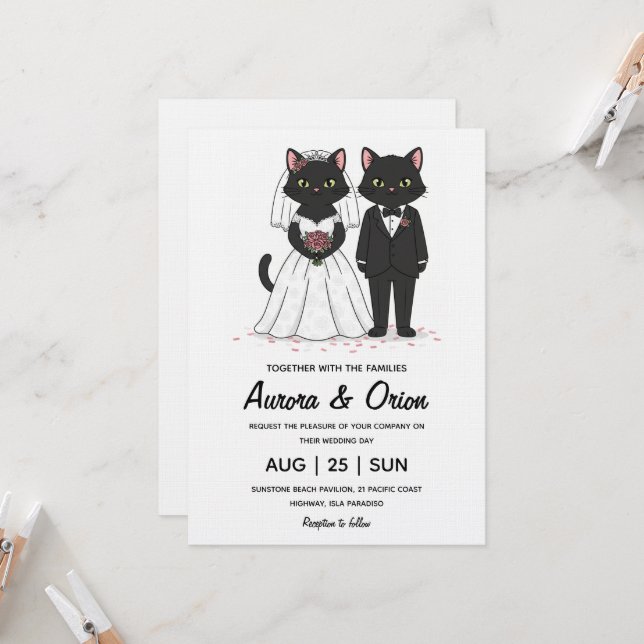 Convite Elegant black cat wedding invitation (Frente/Verso In Situ)