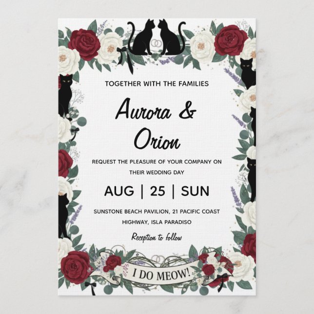 Convite Elegant black cat wedding invitation (Frente)