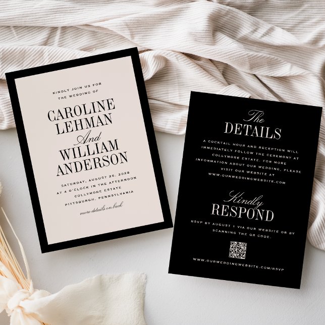 Convite Elegant Black Double-Sided Wedding  (Criador carregado)