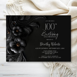 Convite Elegant Black Floral 100th Birthday Party