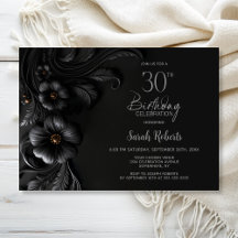 Elegant Black Floral 30th Birthday Party