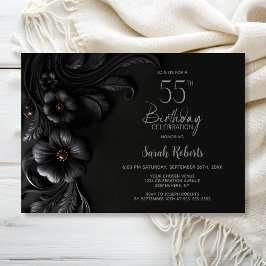Convite Elegant Black Floral 55th Birthday Party