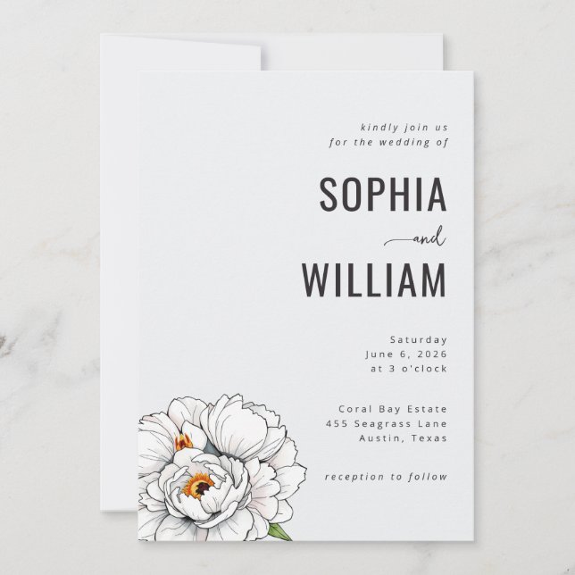 Convite Elegant Black Floral Wedding Invitation (Frente)