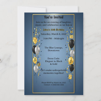 Convite Elegant Black Gold 30th Birthday Party Invitation