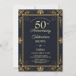 Convite Elegant Black Gold 50th Anniversary Celebration In
