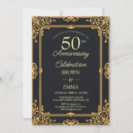 Convite Elegant Black Gold 50th Anniversary Celebration In