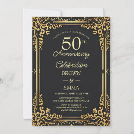 Convite Elegant Black Gold 50th Anniversary Celebration In