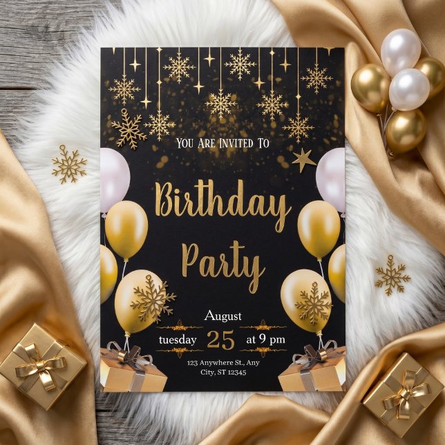 Convite Elegant Black & Gold Birthday Party (Criador carregado)