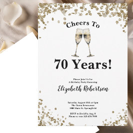 Convite Elegant Black Gold Cheers to 70 Years Birthday
