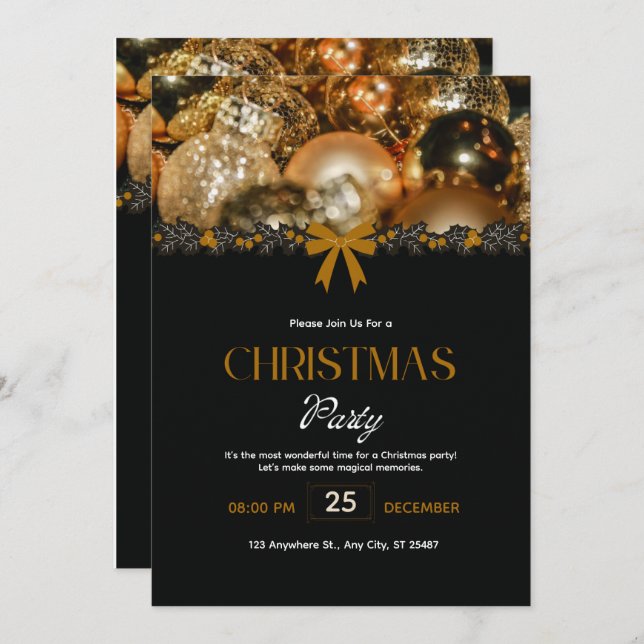 Convite Elegant Black Gold Christmas Invitation (Frente/Verso)