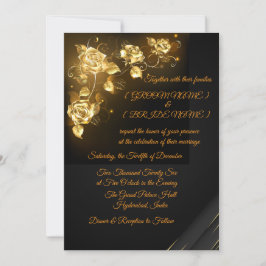 Convite Elegant Black & Gold Floral Wedding Invitation