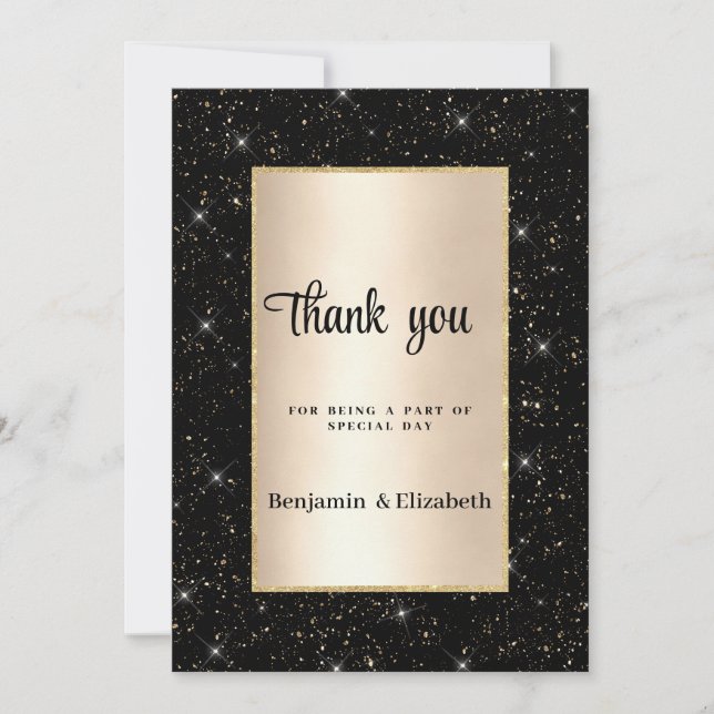 Convite Elegant black gold glitter confetti Thank You  (Frente)