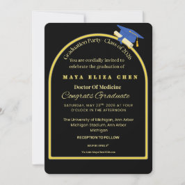 Convite Elegant Black & Gold Graduate Celebration Invite |