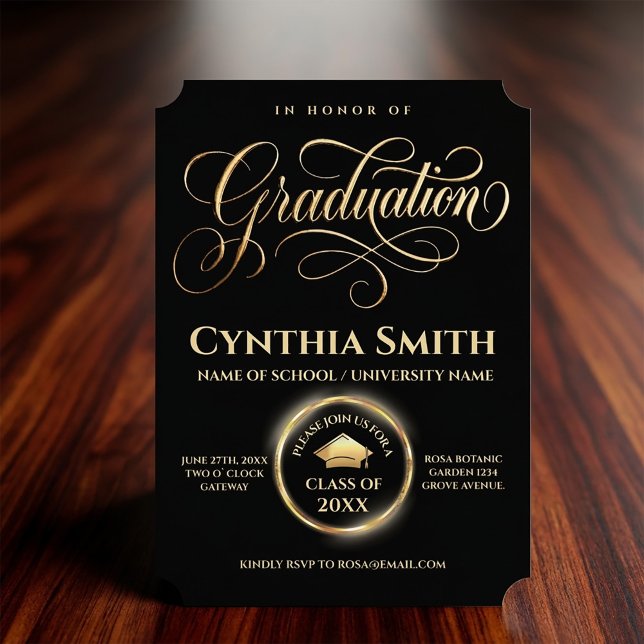 Convite Elegant Black & Gold Graduation  (#graduationinvitation
#blackandgolddesign
#graduationcard
#classof202X
#luxuryinvitation
#elegant)