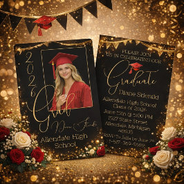 Convite Elegant Black & Gold Graduation Invitation