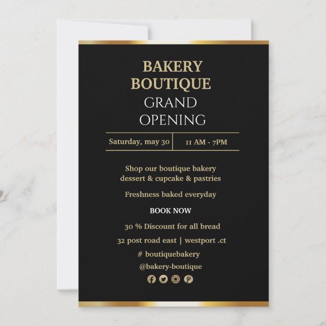 Convite Elegant Black & Gold Grand Opening invitation  (Frente)