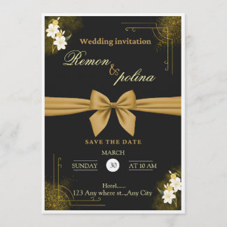 Convite Elegant Black & Gold Luxury Wedding Invitation 