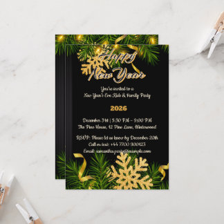 Convite Elegant Black & Gold New Year Invitation 5x7 