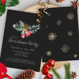 Convite Elegant Black Gold Snowflake Christmas Party