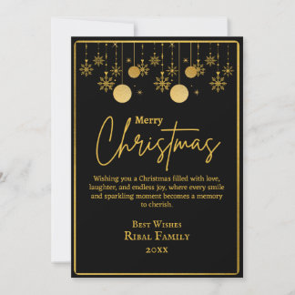 Convite Elegant Black & Gold Snowflake Merry Christmas