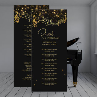 Convite Elegant Black Gold Star Music Recital Program List