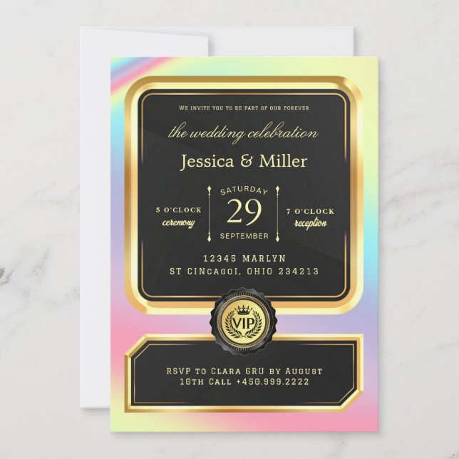 Convite Elegant Black & Gold Ticket Wedding Invitation (Frente)