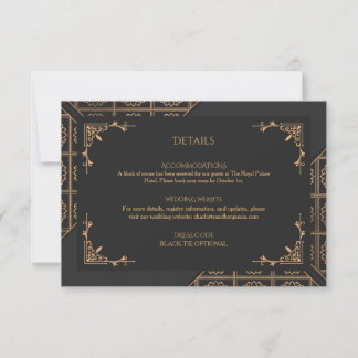 Convite Elegant Black Gold Wedding Details Card