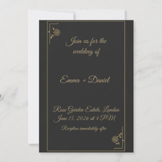 Convite Elegant Black & Gold Wedding Invitation