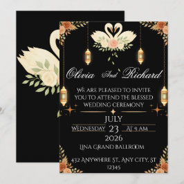 Convite Elegant Black & Gold Wedding Invitation Template