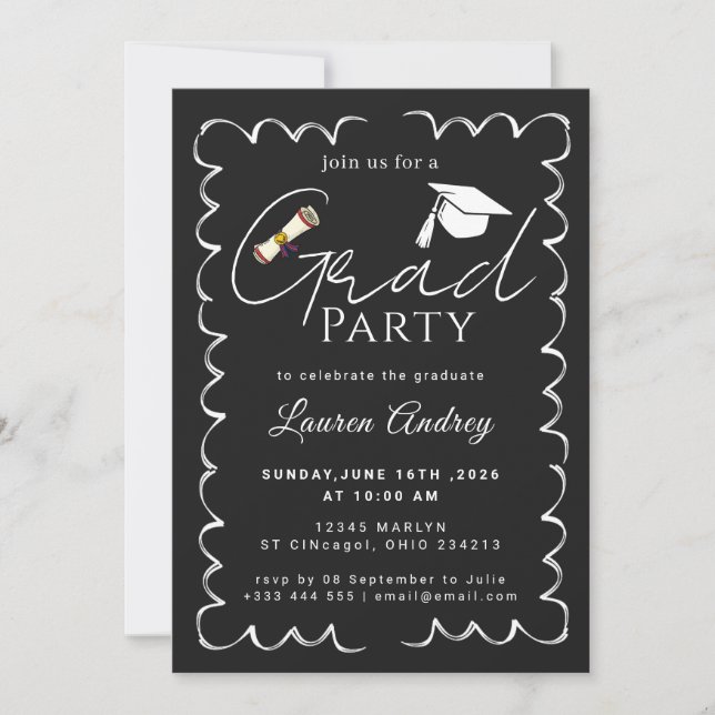 Convite Elegant Black Graduation Party Invitation (Frente)