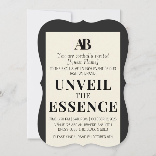 Convite Elegant Black & Ivory Fashion Event Invitation (Frente)