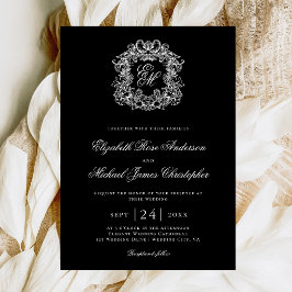 Convite Elegant Black Monogram Wedding Crest